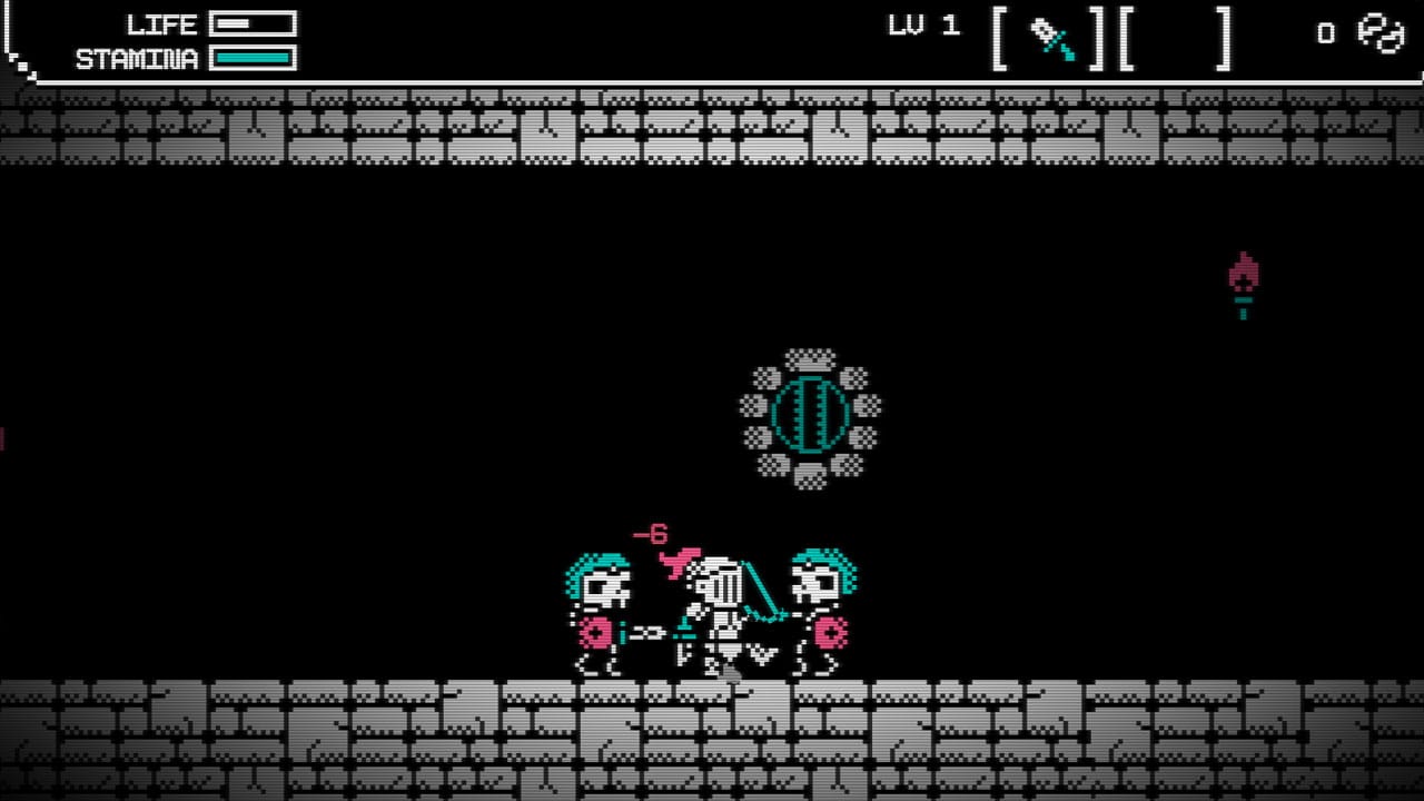 Gameplay of a Dark Souls demake showing a simple knight fighting two skeletons