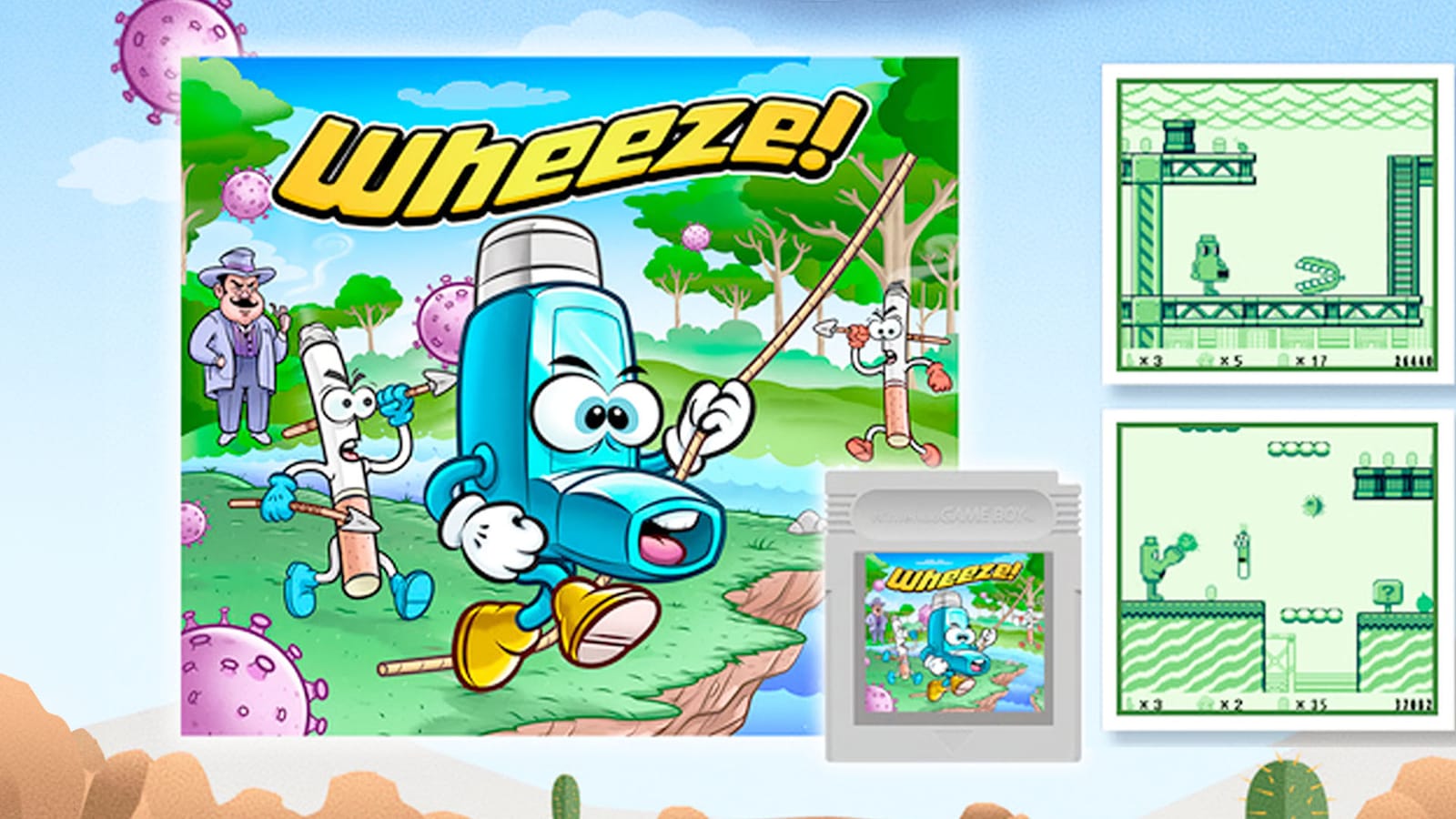 Marketing materials for Wheeze! Game Boy game