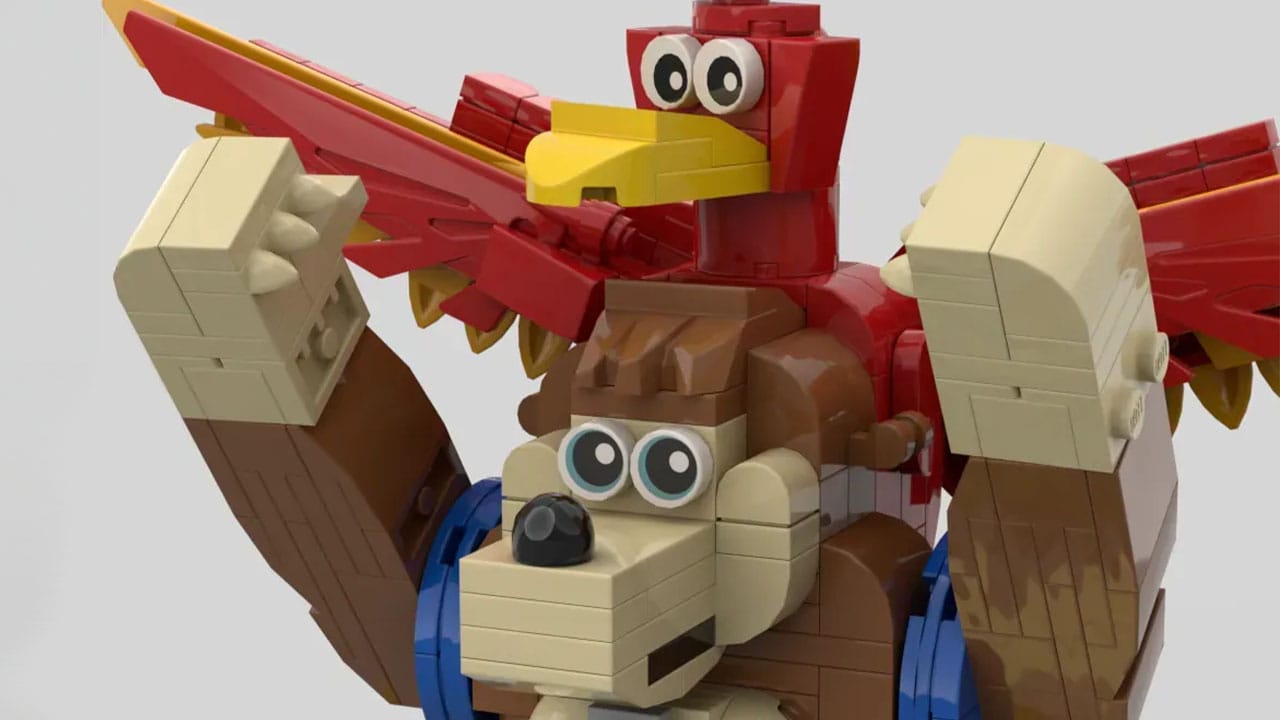 Close up of Banjo-Kazooie LEGO characters