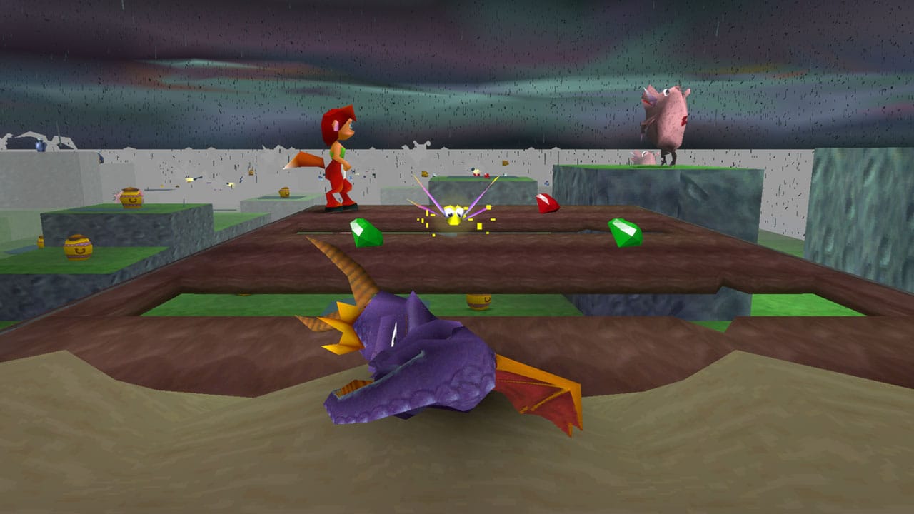 Spyro sleeping on the ground in a new level