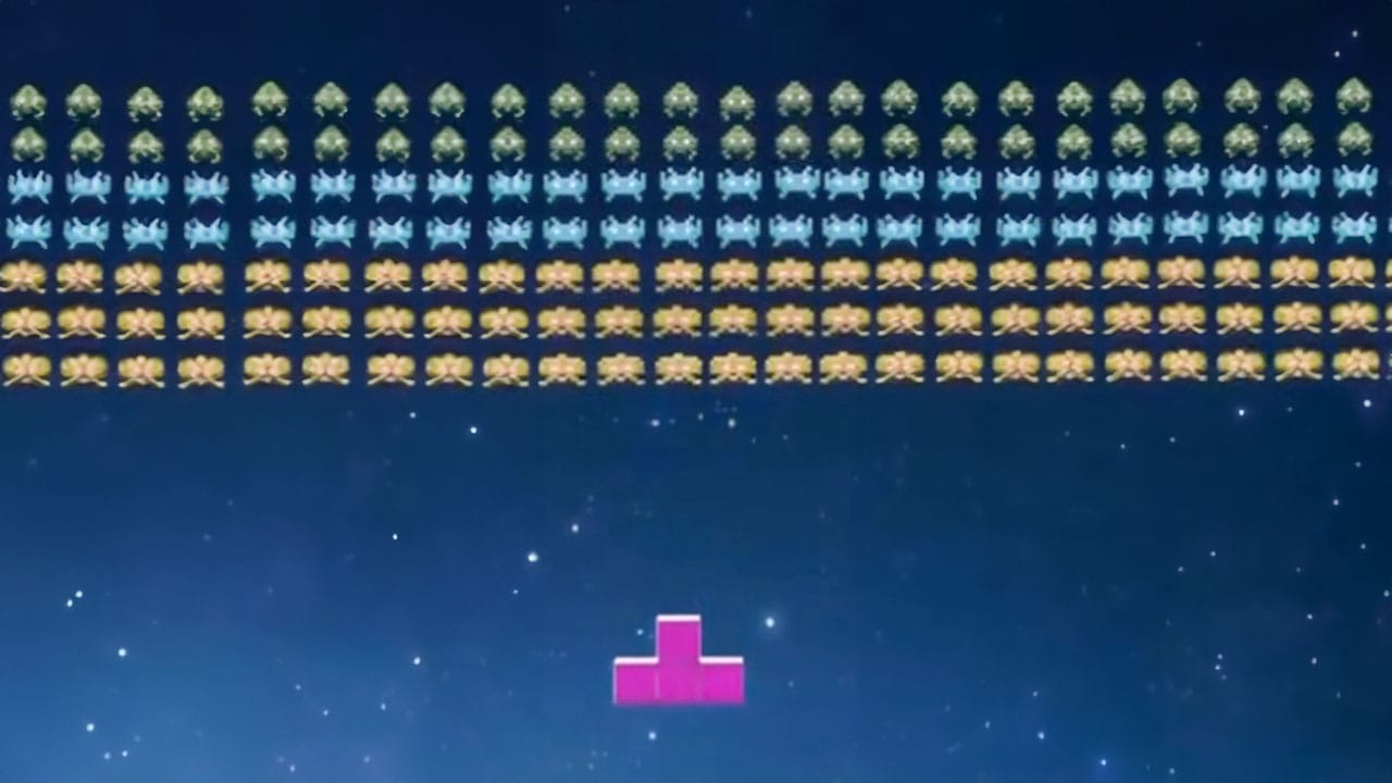 Tetris block with space invaders characters