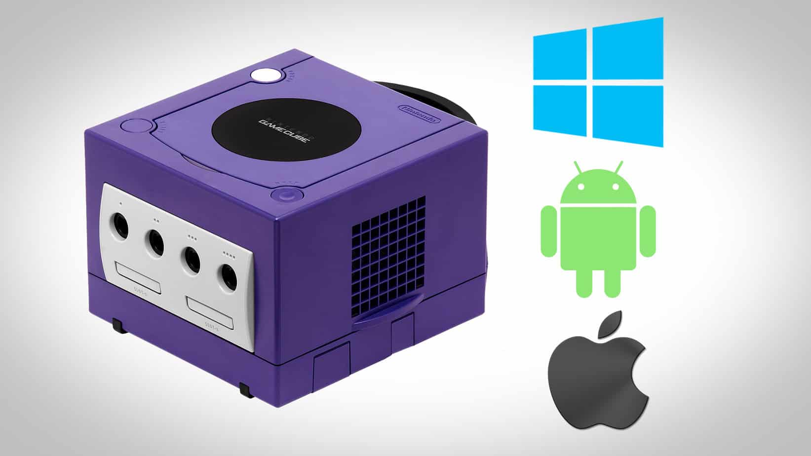 A GameCube emulator with some operating system logos next to it