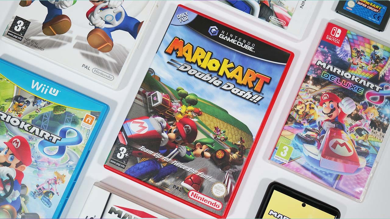 selection of mario kart games on Rob's table