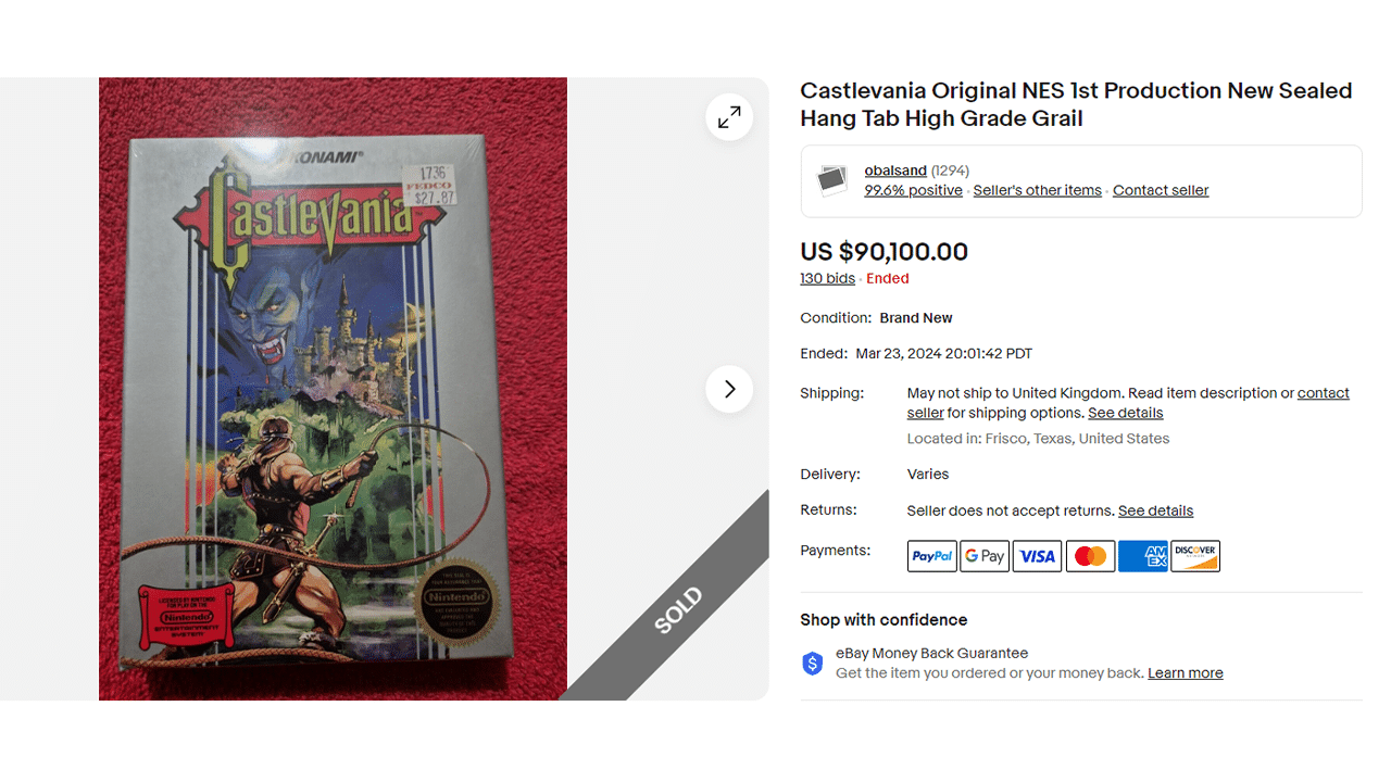 1st Production NES Castlevania Sells For $90,000 To Sentimental Collector post image