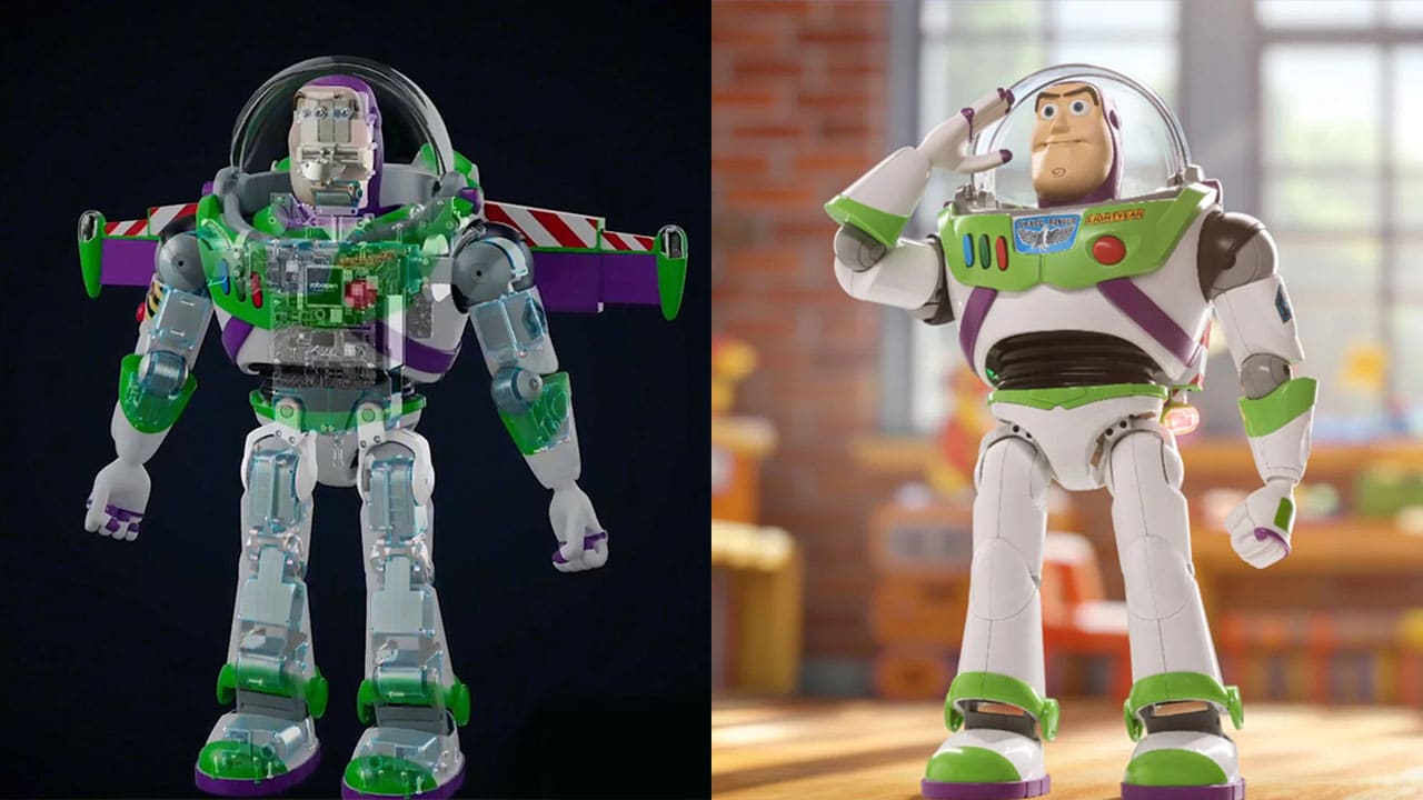 Buzz Lightyear Robot showing internal workings (left) and detailed pose (right)