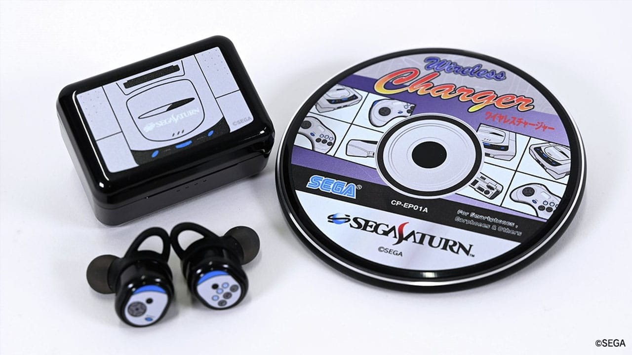 Sega Saturn themed wireless charger and earbuds