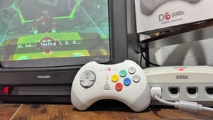 The D6 Controller next to Seb's Dreamcast and CRT