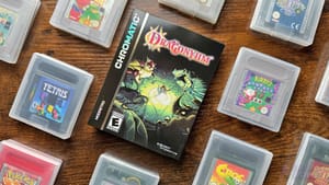 Seb's copy of Dragonyhm amongst his Game Boy games