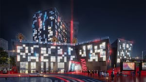 A picture of the outside of the Atari hotel (concept design)