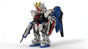 Side-front profile of the LEGO Freedom Gundam set from the LEGO Ideas page
