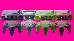 Four M64 consoles with matching controllers