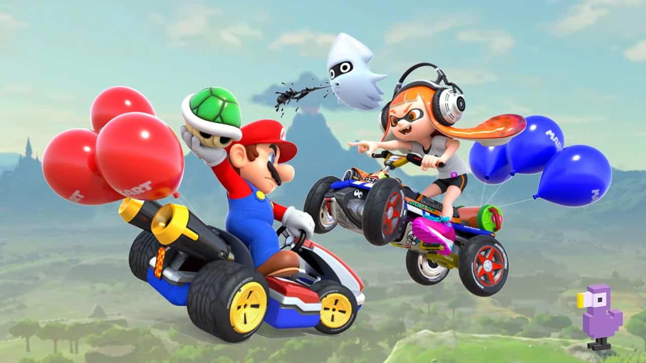 Mario and a Inkling battling