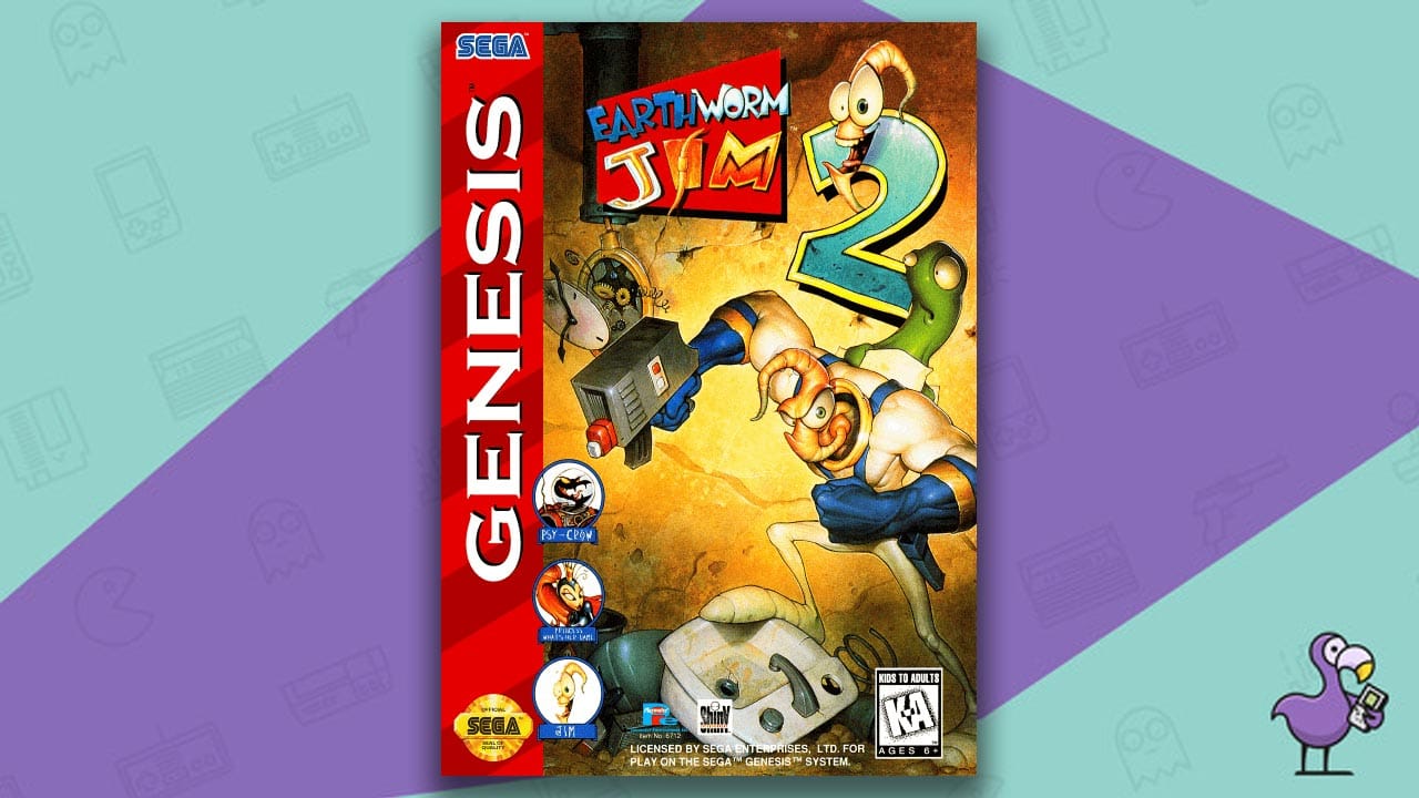 Earthworm Jim 2 game box for the Sega Genesis