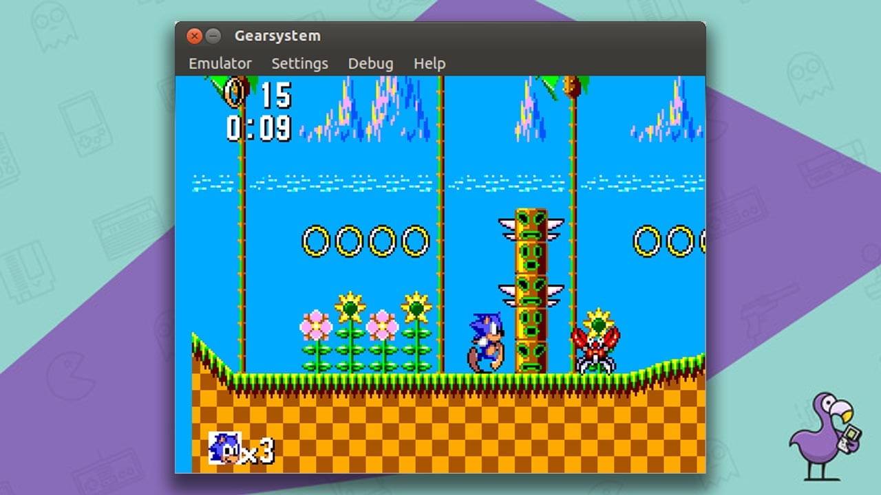 best Sega Master System emulators -  GearSystem emulator gameplay showing Sonic