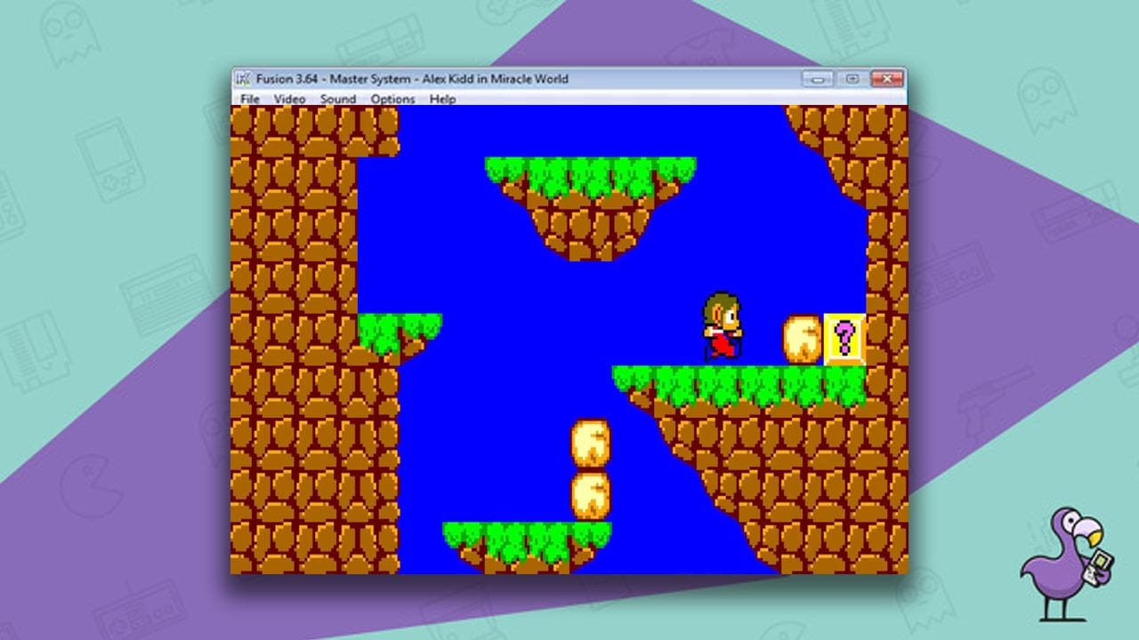 Kega Fusion emulator gameplay showing Alex Kidd