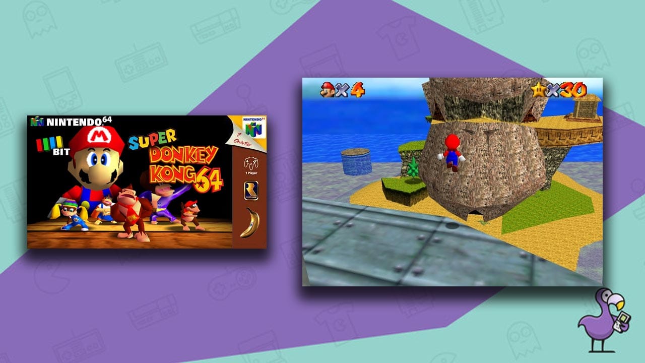 An image og Mario standing behind the DK rao and gameplay of Mario on DK Island