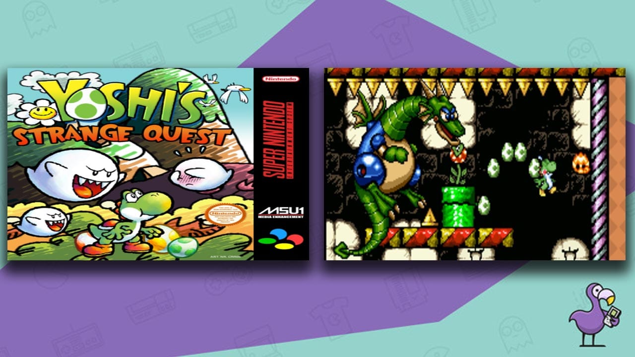 Yoshi's Strange Quest custom ROM game case and gameplay 