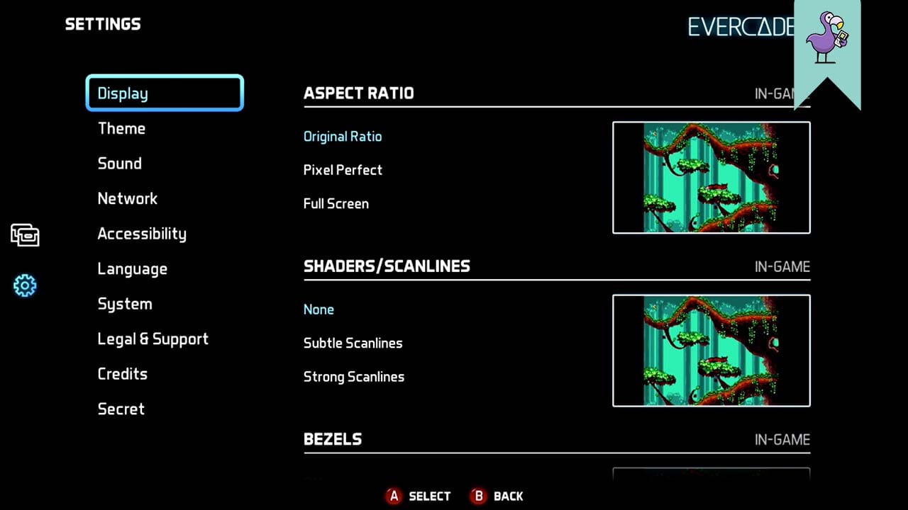 evercade vs settings