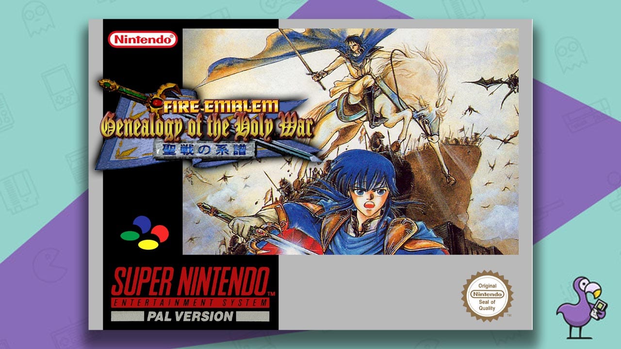 Fire Emblem: Genealogy of the Holy War game case cover art SNES