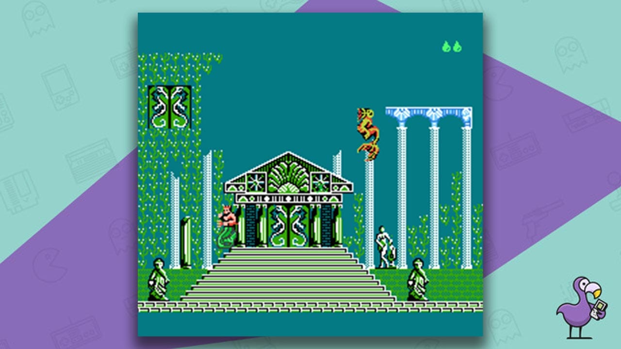 Neptune standing outside of an underwater building in King Neptune's Adventure gameplay