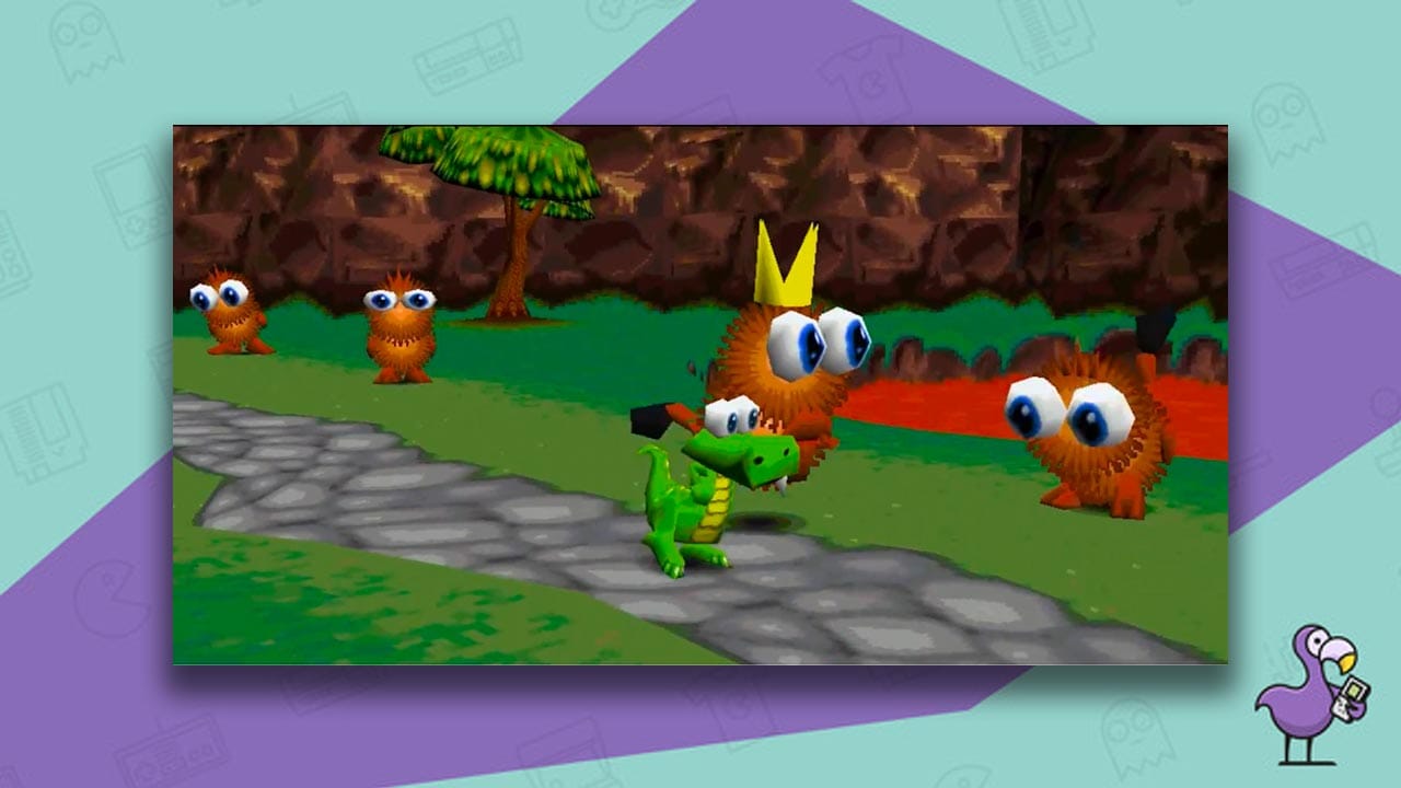 Croc: Legend of the Gobbos gameplay - Croc moving along a road by enemies