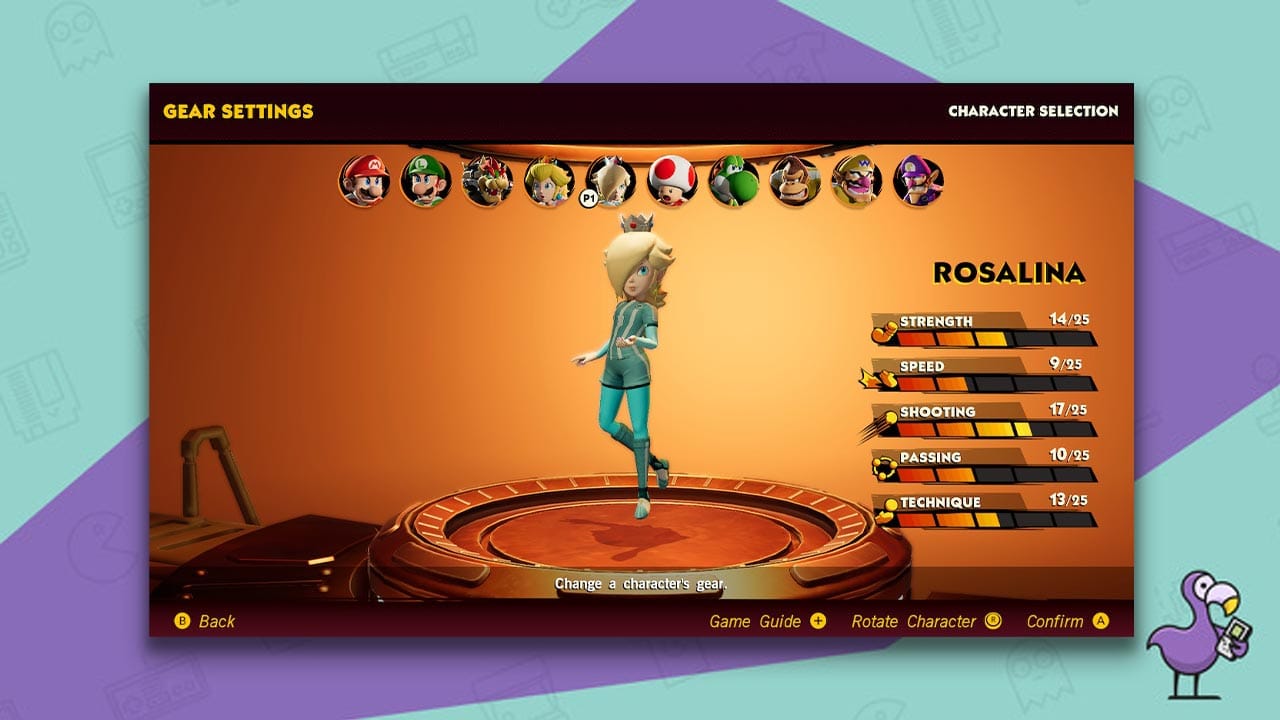 How To Buy Gear In Mario Strikers Battle League - Rosalina in the gear store