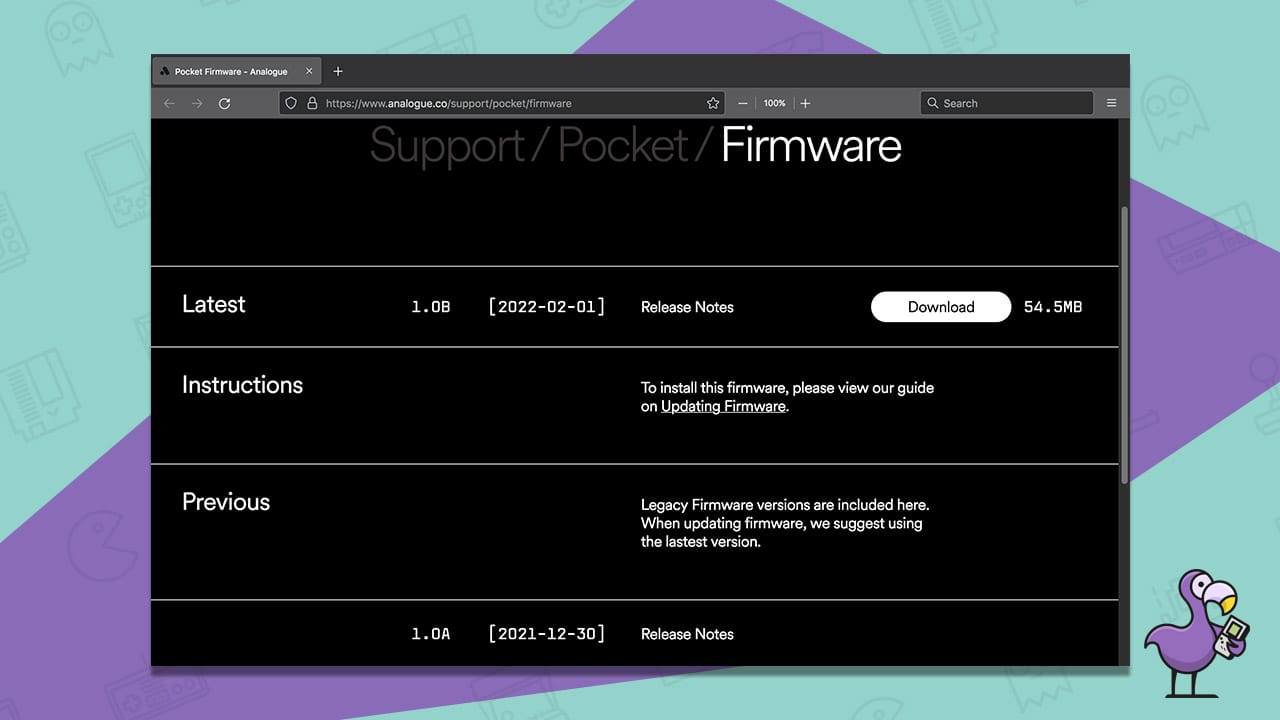 Analogue Pocket Firmware Webpage