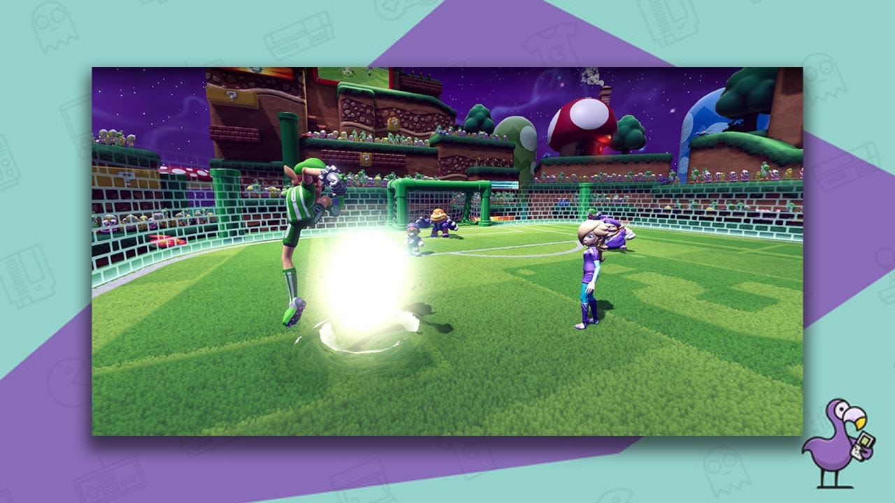 How To Make A Perfect Shot In Mario Strikers Battle League - Waluigi making a perfect shot