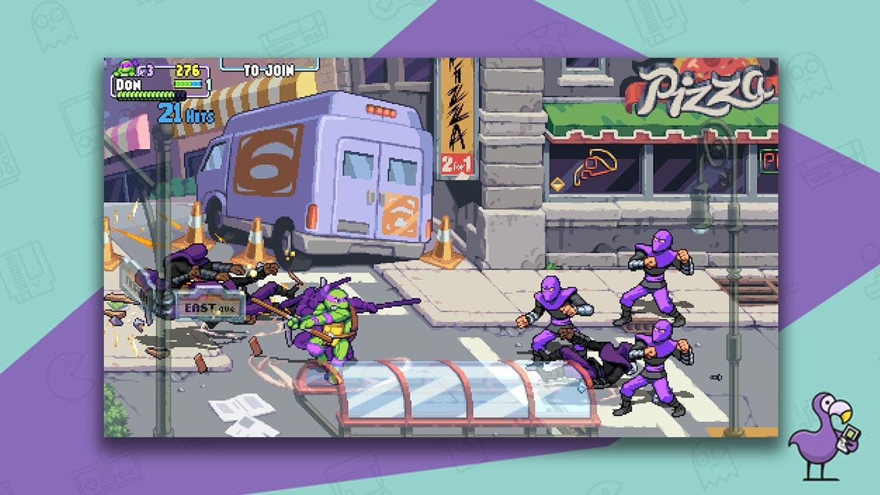 Teenage Mutant Ninja Turtles: Shredders Revenge Review - Donatello battling enemies