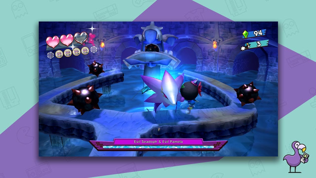 how to beat evil Seadoph and Evil Pamela in Klonoa Phantasy Reverie Series - Pamela jumping over the walkway