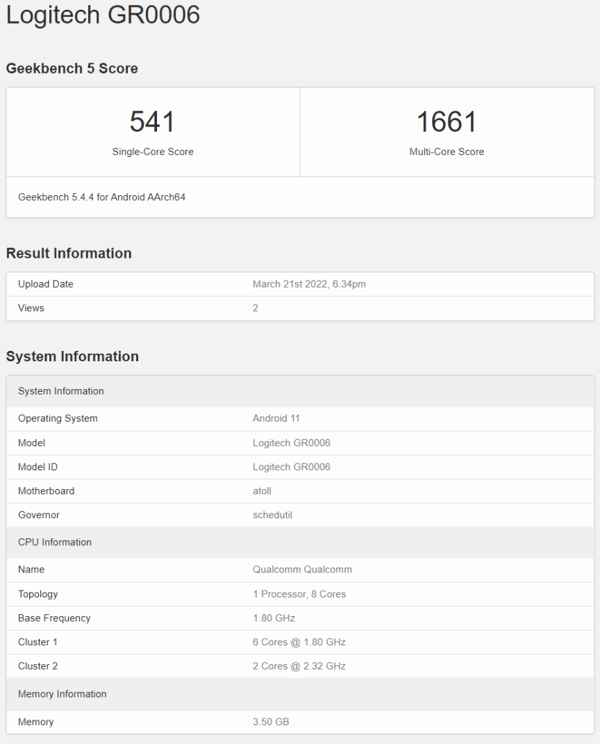 logitech gr0006 specs