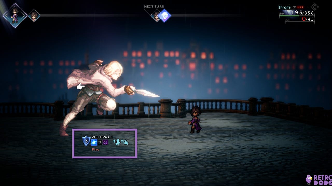 Best Octopath Traveler II beginner tips - check the colour of an enemies name