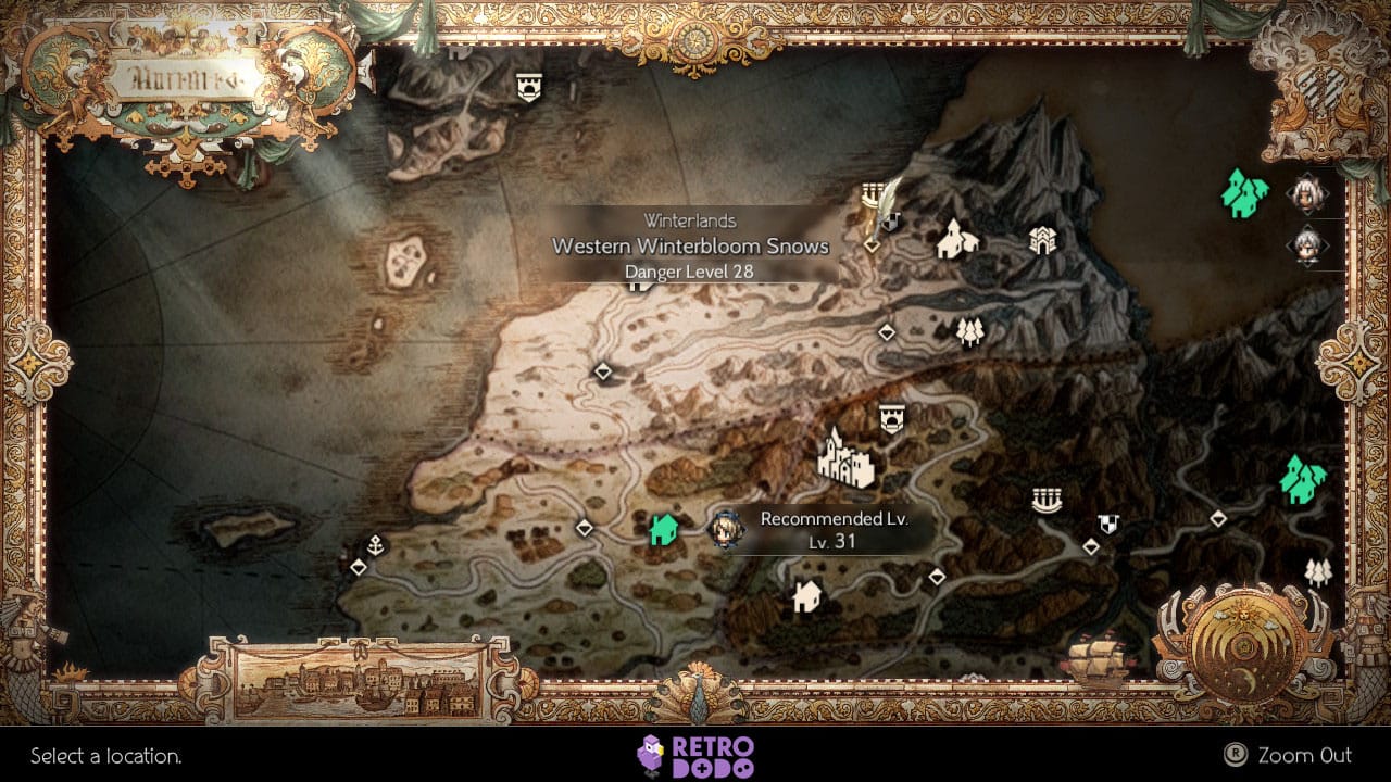 secondary job locations in Octopath Traveler II - scholar