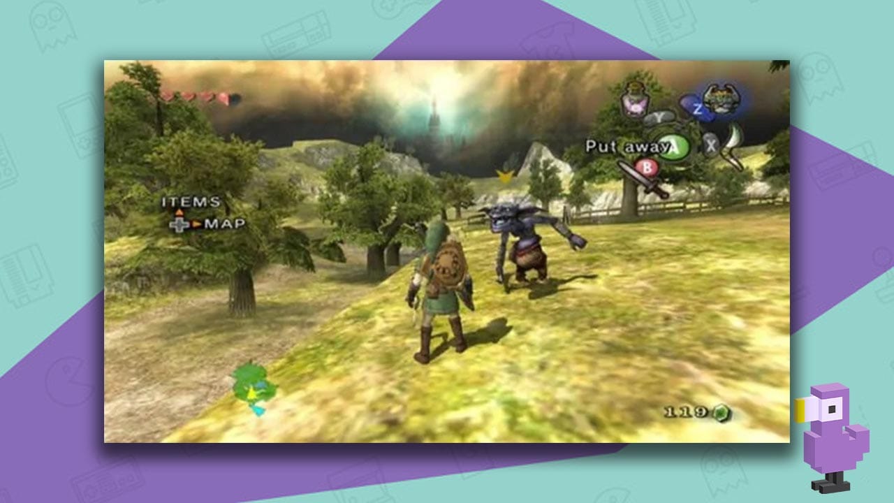 Twilight Princess Gamecube gameplay Link fighting an enemy