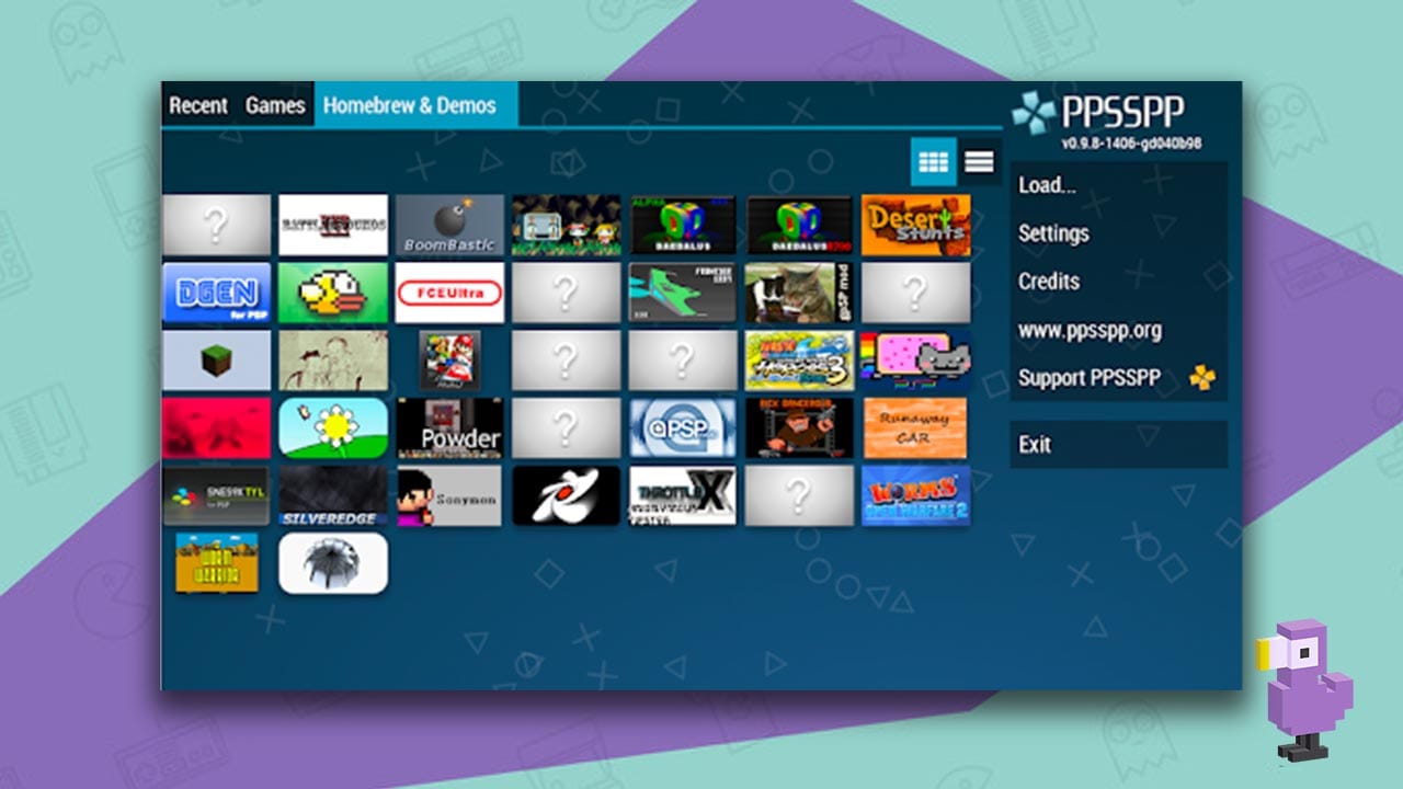 PPSSPP game selection screen