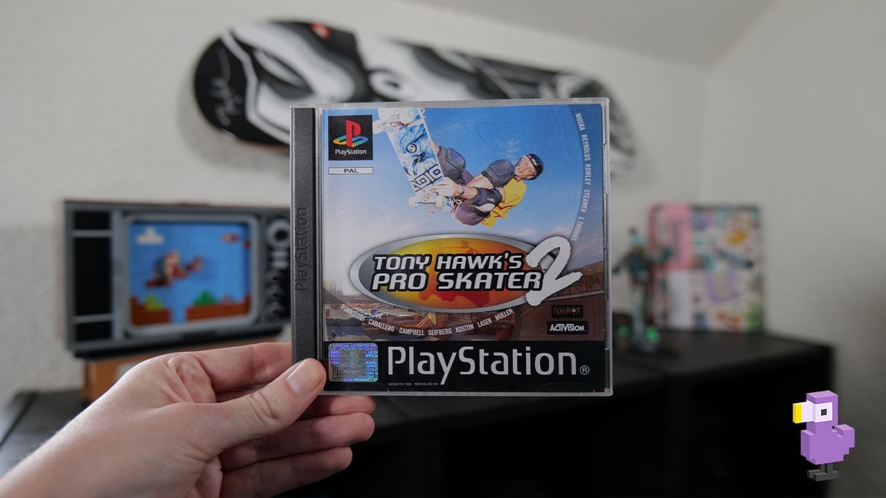 Tony Hawks Pro Skater 2 game case in Rob's hand