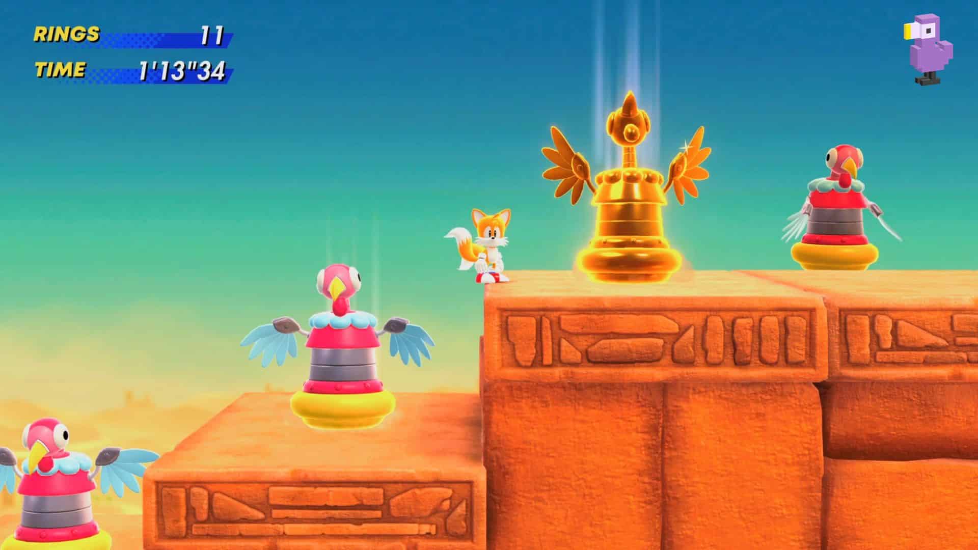 SONIC SUPERSTAR GOLD ENEMY VULTURE ON A SANDY PLATFORM - how to find all Gold Enemies in Sonic Superstars