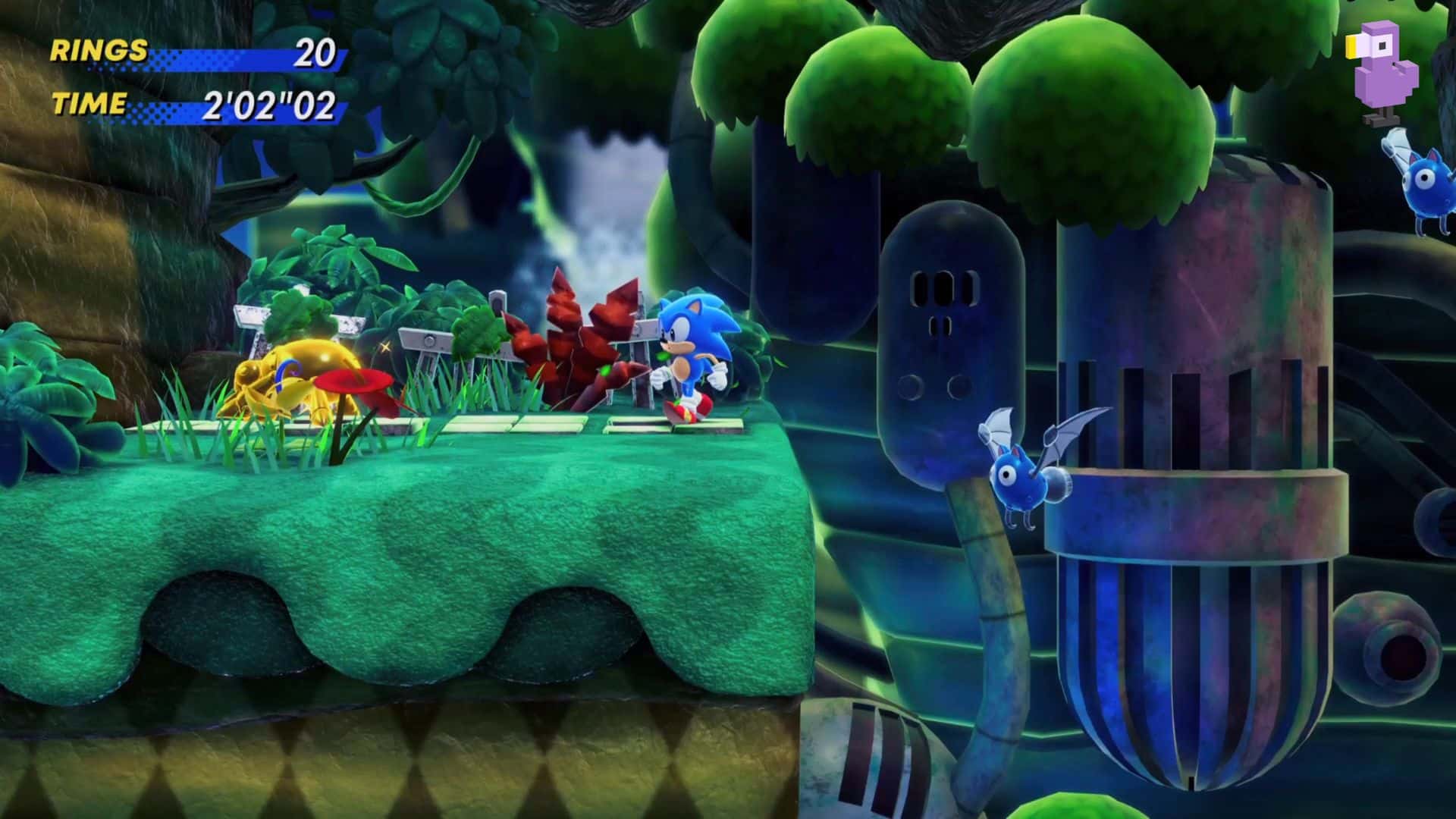 SONIC SUPERSTAR GOLD ENEMY BUG ON A GRASSY PLATFORM