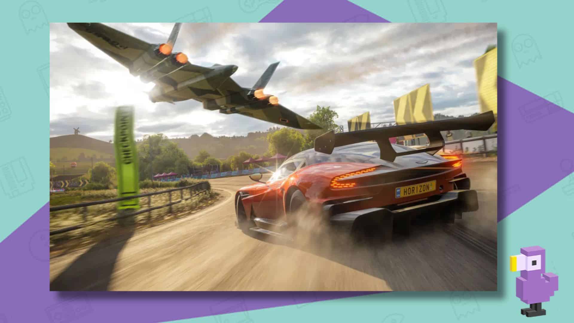 FORZA HORIZON 4 SCREENSHOT OF A CAR RACING AGAINST A JET