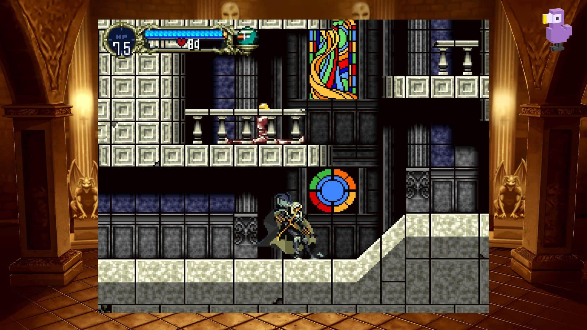 Castlevania: Symphony Of The Night, with a character moving along a lower level of a mansion