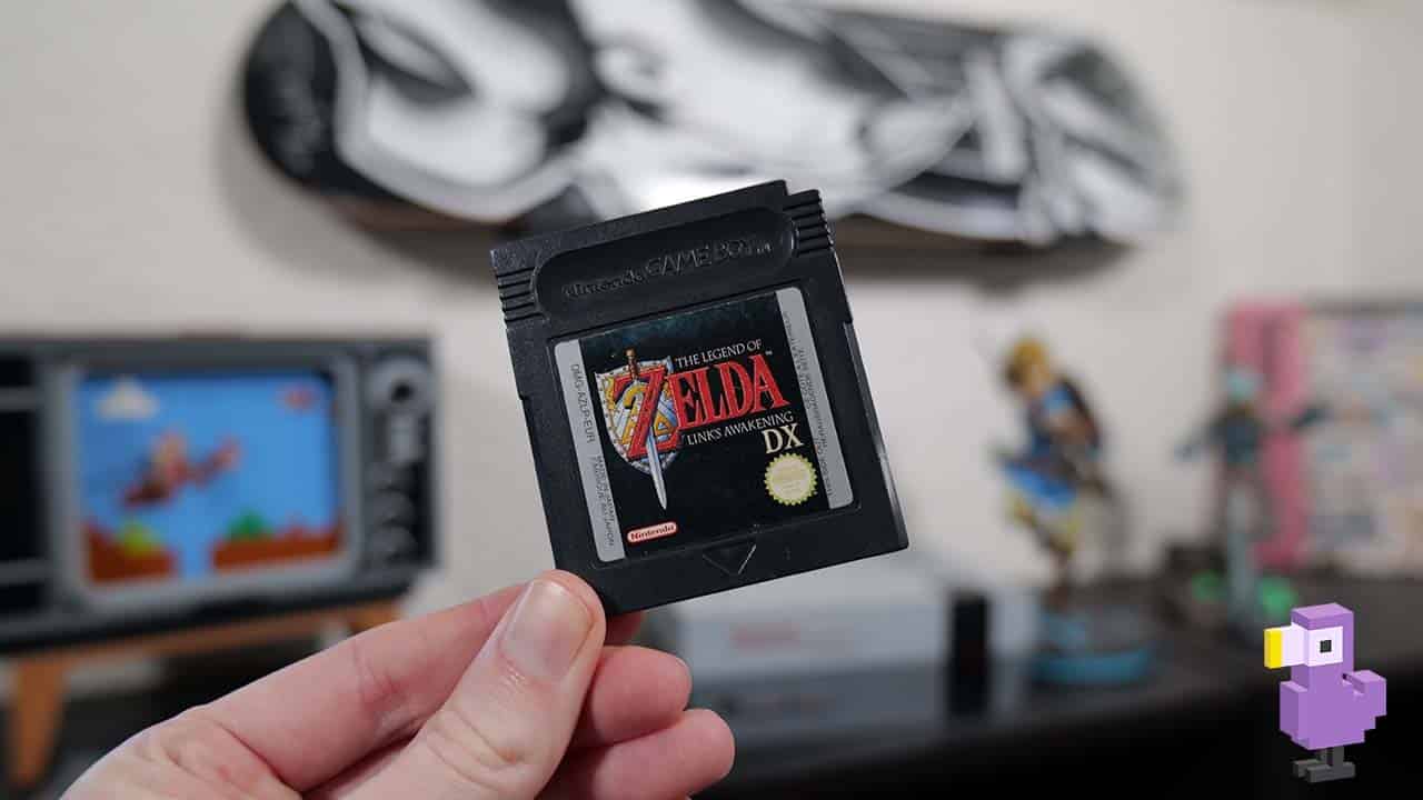 Rob holding his cartridge for Links Awakening DX