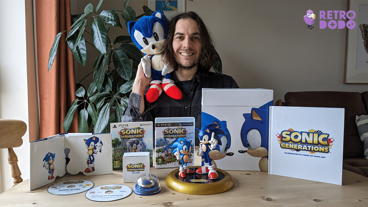 Theo from Retro Dodo celebrating Sonic