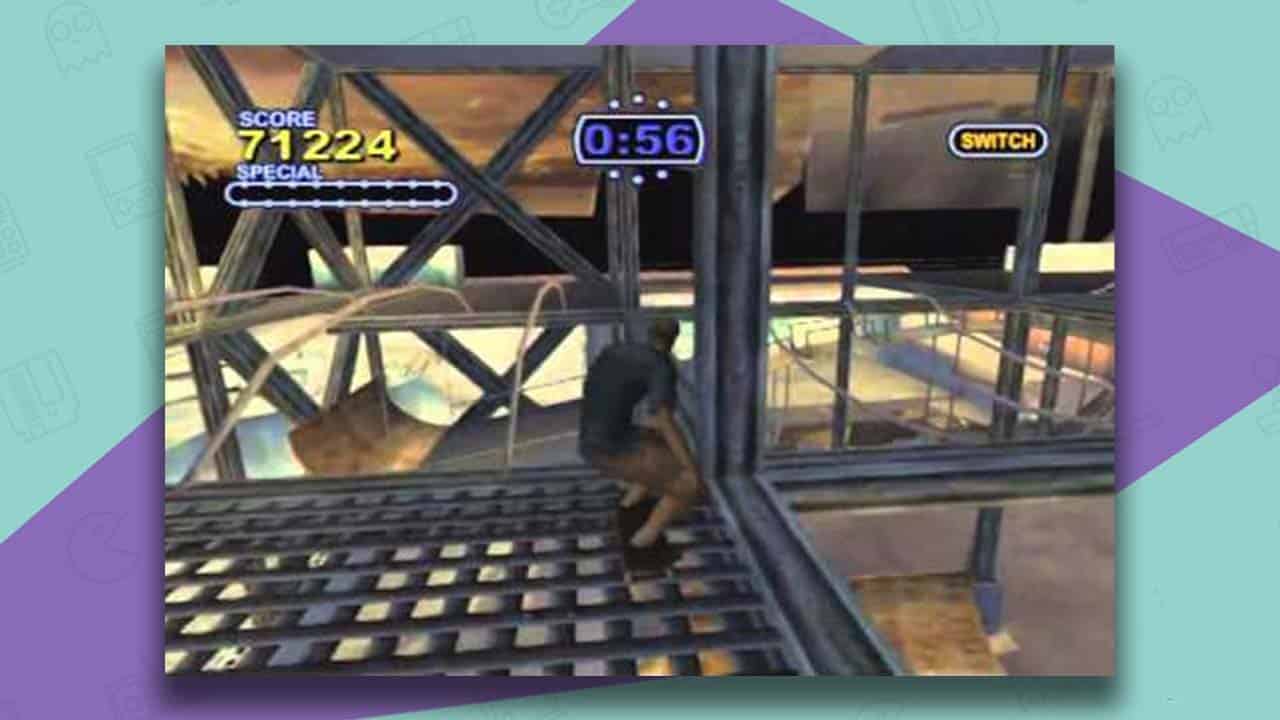 Tony Hawk's Pro Skater 2X gameplay - on a metal grid with skateboard