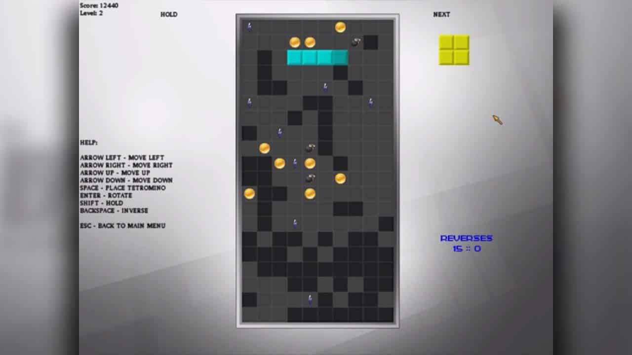 Tetris reversed gameplay screen