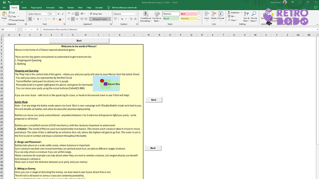 Fallout But In Excel Welcome Page