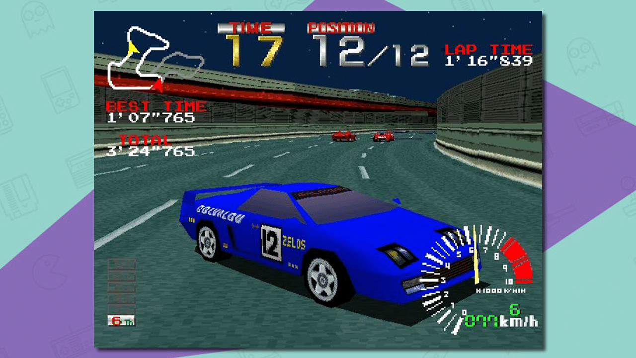 Blue sportscar drifting in Ridge Racer.