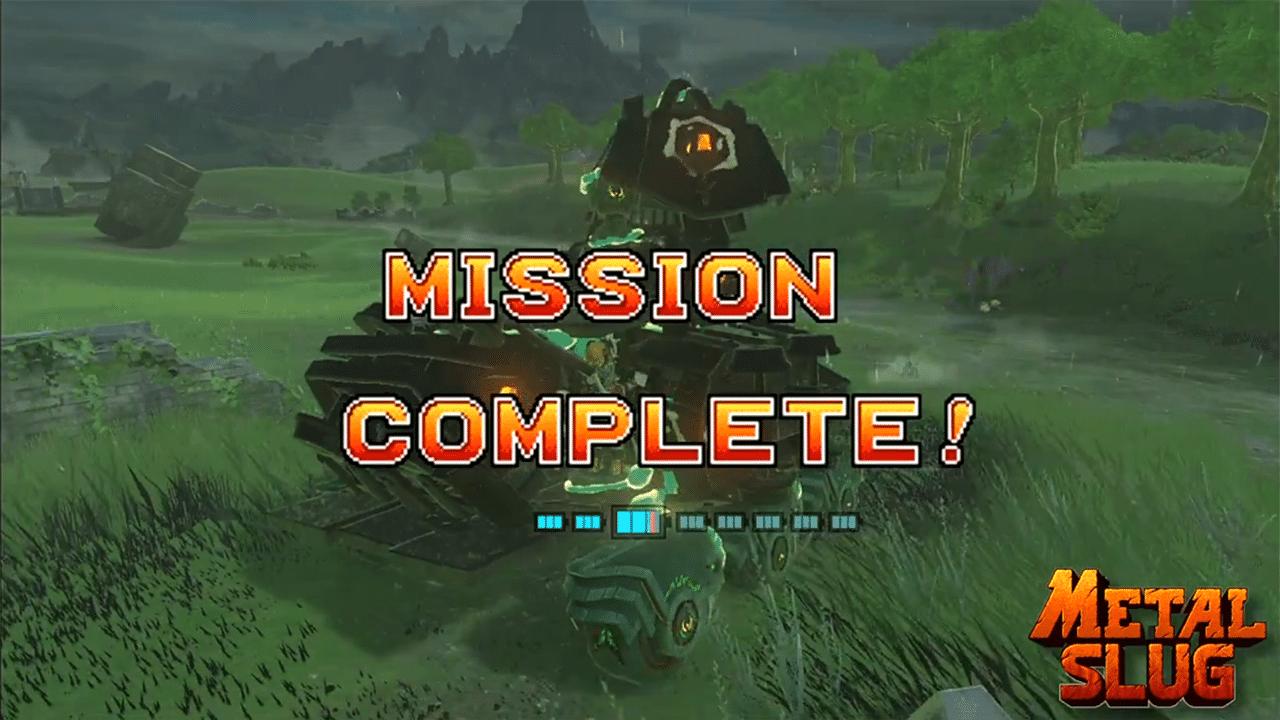 Saiotoko002' Tears of the Kingdom Metal Slug tank with 'Mission Complete' text.