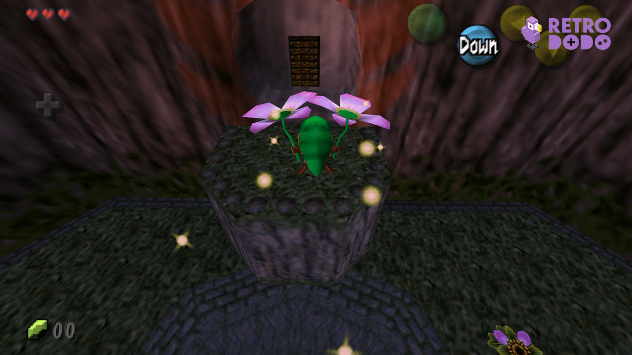 Link gliding with two flowers at the start of Majora's Mask running with N64Recomp on PC