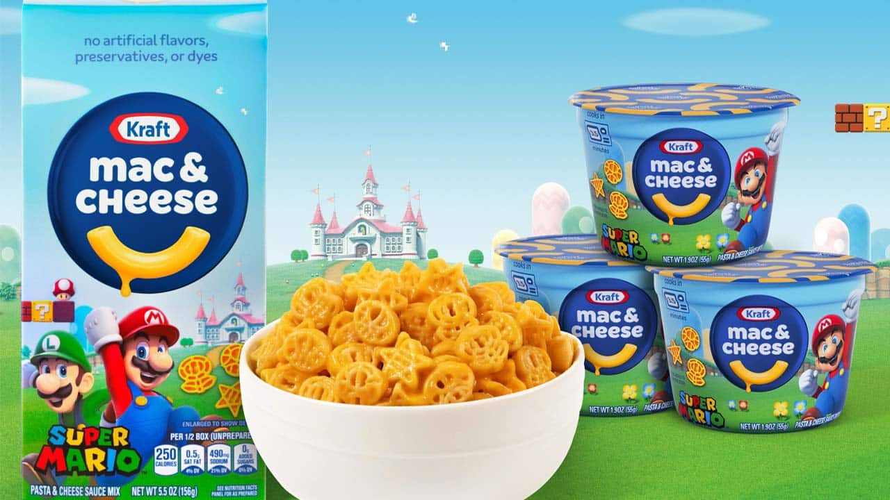 Kraft Super Mario collaboration marketing images featuring mac and cheese products