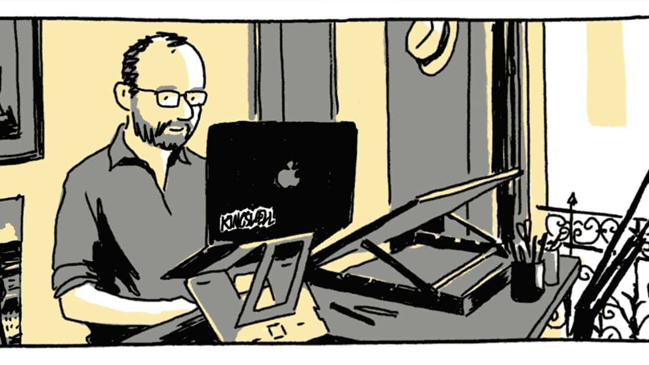 A drawing of Jordan working on his computer